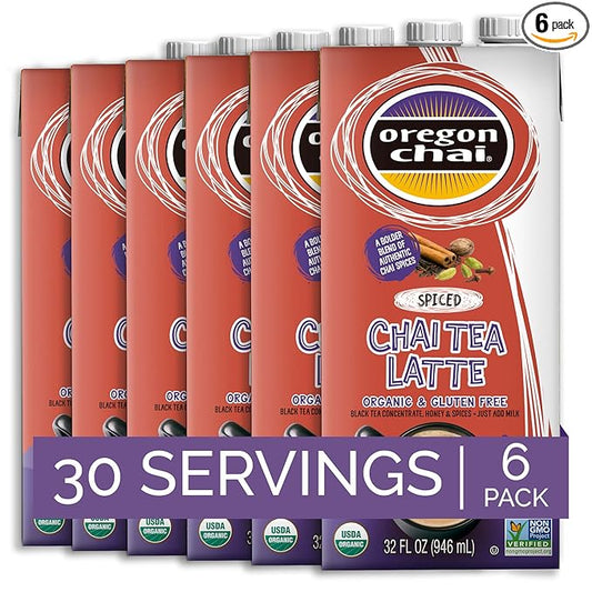 Oregon Chai Organic Spiced Chai Concentrate, 32 Fluid Ounce (Pack of 6)