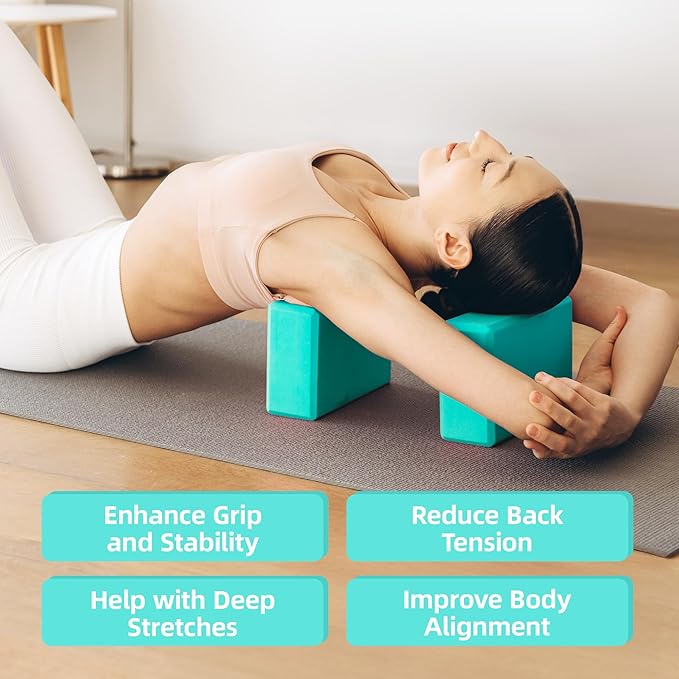 Back Roller Wheel Set of 3 with 2 Yoga Blocks – Foam Back Stretcher for Pain Relief, Spine Cradle Deep Tissue Massage Roller for Stretching & Physical Therapy