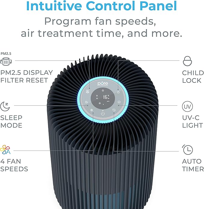 Pure Enrichment PureZone Turbo Smart Air Purifier for Large Rooms (1050 sq. ft. in 30 min.) - 5 Stage Filtration, Smartphone Compatible, Traps Germs, Smoke, & Dust (Graphite)