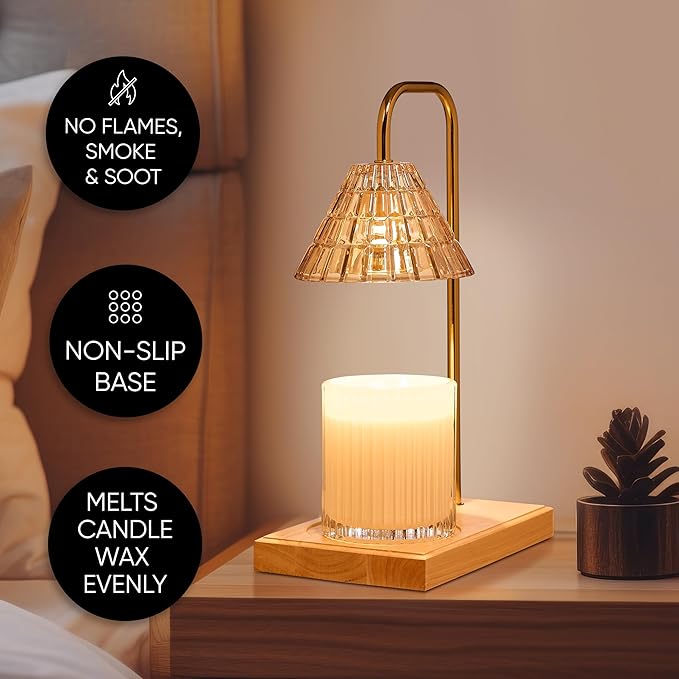 Sheffield Home Glass Candle Warmer Lamp – Elegant Candle Warmer for Long-Lasting Fragrance, Sleek Design, 12x8, Natural Cone Shaped
