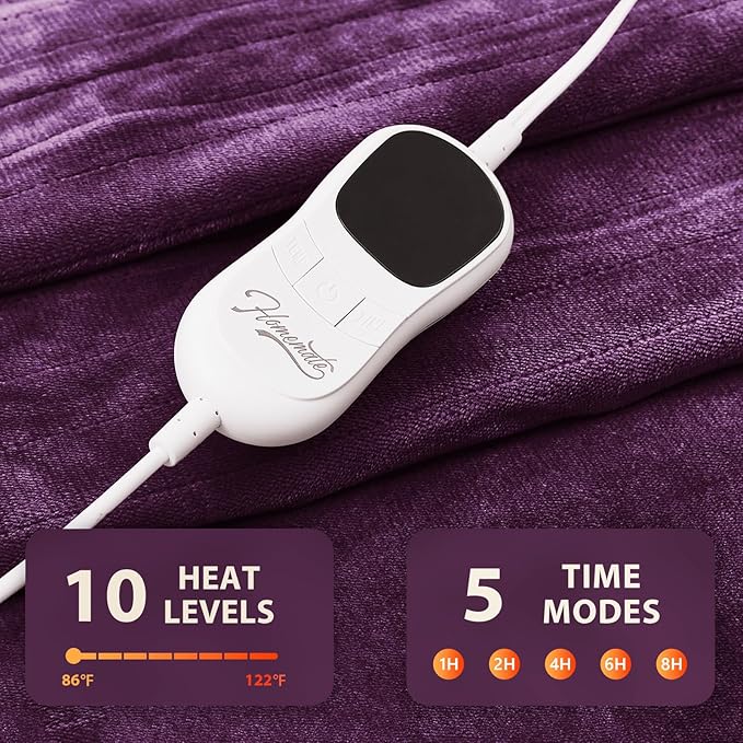 Homemate Electric Heated Blanket Twin Size - 62"x84" Heating Blanket Twin Size 1/2/4/6/8 Hours Auto-Off 10 Heat Level Over-Heat Protection Flannel Sherpa ETL Certification