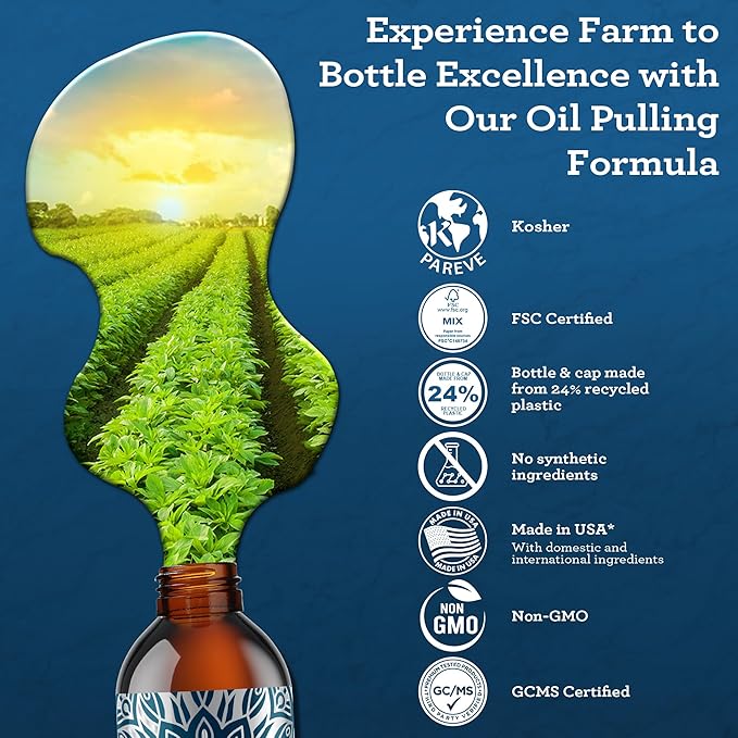 GuruNanda Advanced Oil Pulling Mouthwash for Enhanced Oral Care with Sesame & Oregano Oil, Promotes Deep Cleaning for Healthy Teeth & Gums, with Toothbrushes & Tongue Scrapers, Alcohol-Free, 3X8 Oz