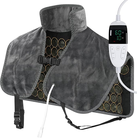 H&B Infrared Heating Pad for Back and Shoulder, Heating Pad for Pain Relief, Natural Jade and Tourmaline Stones, Smart Controller with Memory Function, Temp Adjustable, Auto Shut Off