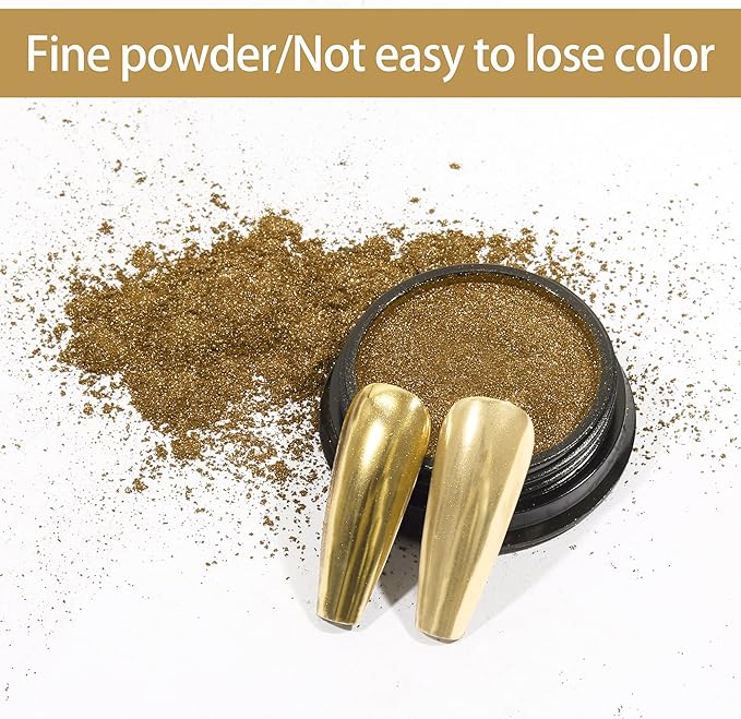 Artdone Chrome Nail Powder, Light Gold Iridescent Aurora Powder Metallic Mirror Effect Pigment Pearlescent Mermaid Pigment Pearl Glitter Dust Kit, Nail Art Decoration, Resin Craft