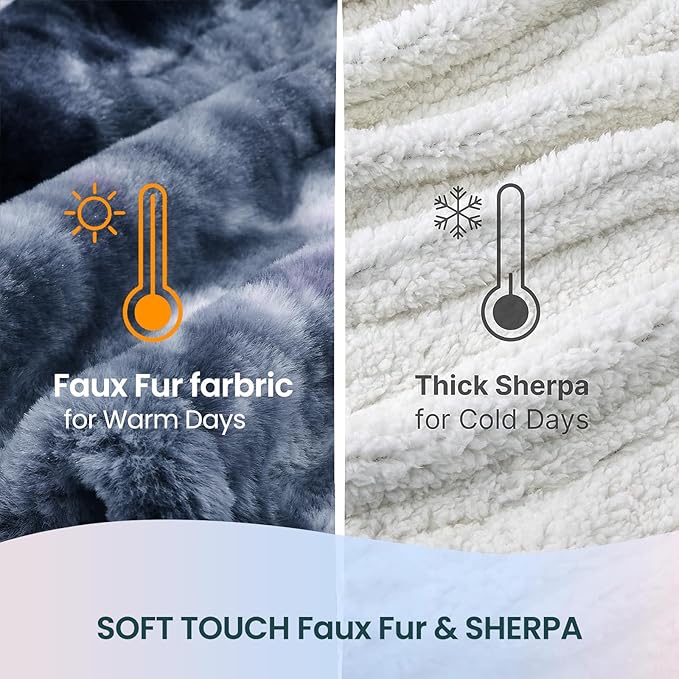Electric Heated Throw Blanket 62"x84",Luxury Blue Twin Faux Fur Electric Blanket,Fast Heating Soft Fluffy Thick Electric Blanket with 6 Heating Levels & 12H Auto Off