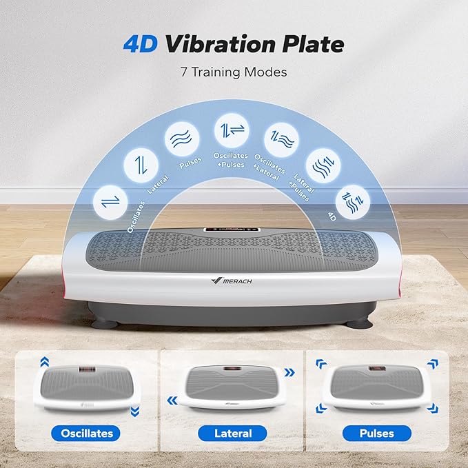 MERACH Vibration Plate Exercise Machine, 3D & 4D Vibration Plate for Lymphatic Drainage Weight Loss with 2 Tension Ropes, Whole Body Vibration Platform for Women Men, Exercise Equipment for Home