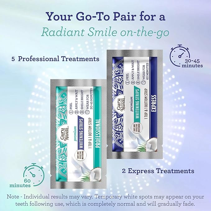 GuruNanda Coconut Oil Dental Care: Whitening Strips + Oil Pulling - Helps Brighten Teeth, Freshen Breath, Healthy Gums - 14 Strips + 8oz for Complete Oral Care