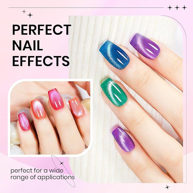 12 Colors Neon Cat Eye Gel Nail Polish with Magnetic Cateye Nail Polish Gel Yello Pink Purple Cat Eye Effects Summer Collection for Home Manicure