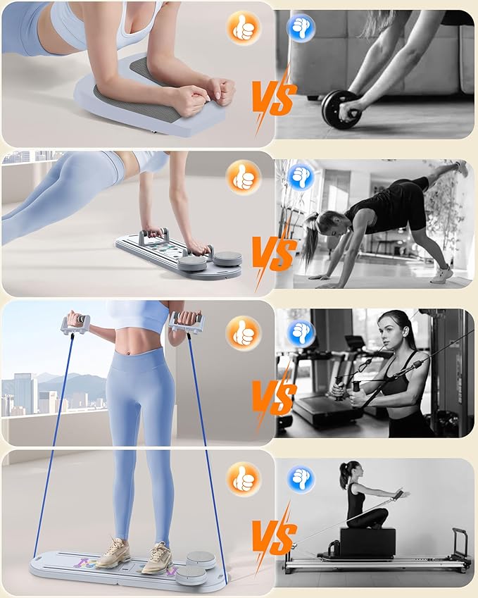 Pilates Board Pilates Reformer Set - Pilates Board for Home Workout, Multifunctional Pilates Board for Core, Glutes, Balance Training, Non-Slip Design with Cushioned Pads, Portable Pilates Board