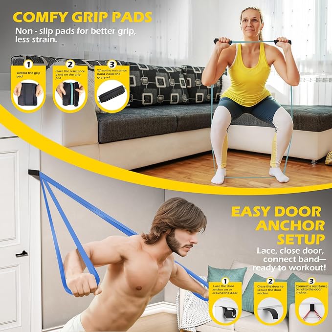 Pull Up Bands, Resistance Bands Set for Pull-Up Assistance, Exercise Bands with Door Anchor & Grip Pads for Men & Women Working Out, Physical Therapy, Muscle Training