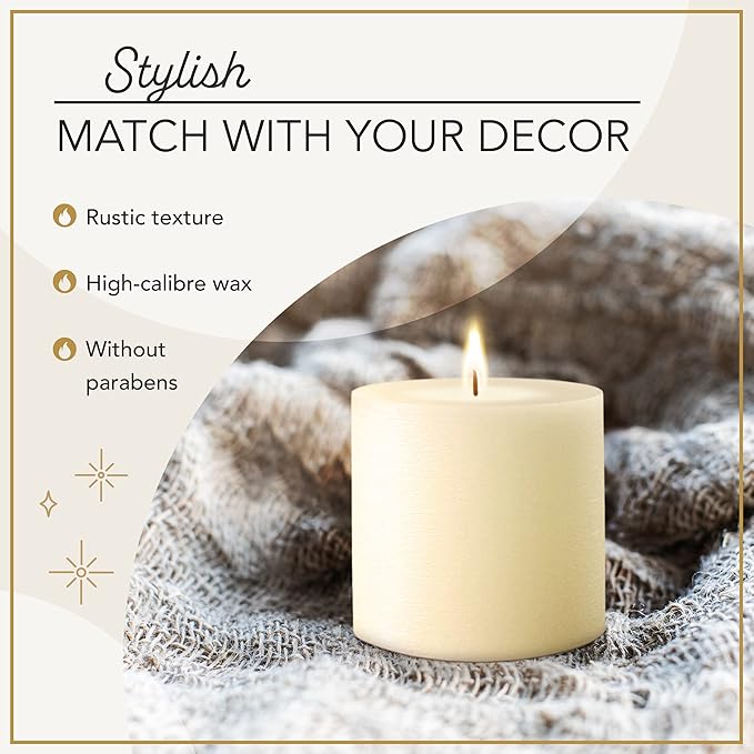 Melt Candle Pillar Candles, 3 Pack - Unscented Candles for Home, Church, Weddings, & More - 3" x 3", Ivory