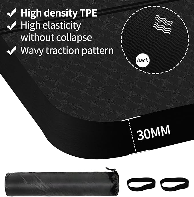 nuveti Large Exercise Mat - 15mm/20mm/30mm Thick Yoga Mat | Workout Mat for Fitness, Yoga, Pilates, Stretching & Floor Exercises for Women & Men with Free Carrying Bag