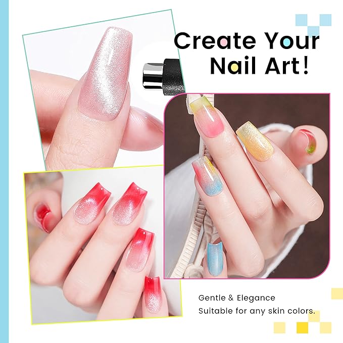 AIJIMEI Cat Eye Gel Polish Set -9 Colors 10ML Magnetic Gel Nail Polish Kit Nail Art, Soak Off LED/UV Lamp Cured, Professional Salon Quality, Long Lasting