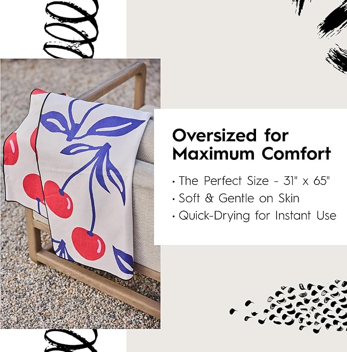 GEOMETRY Micro-Loop Beach Towel – Spring & Summer Collection – Quick-Dry, Sand-Resistant, Ultra-Absorbent Compact Towel for Beach & Travel (Cherry Slush)