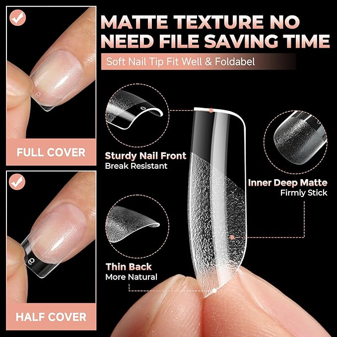 UNA GELLA Nail Tips Square: Pre-etched Matte Extra Short Square Soft Gel Nail Tips Full Cover 120pcs False Fake Nails Tips for Acrylic Nails Clear Gelly Tips Home DIY Salon 12 Sizes for Women