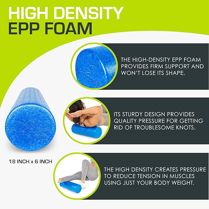 ProsourceFit High Density Foam Rollers 12 - inches Long, Firm Full Body Athletic Massage Tool for Back Stretching, Yoga, Pilates, Post Workout Muscle Recuperation