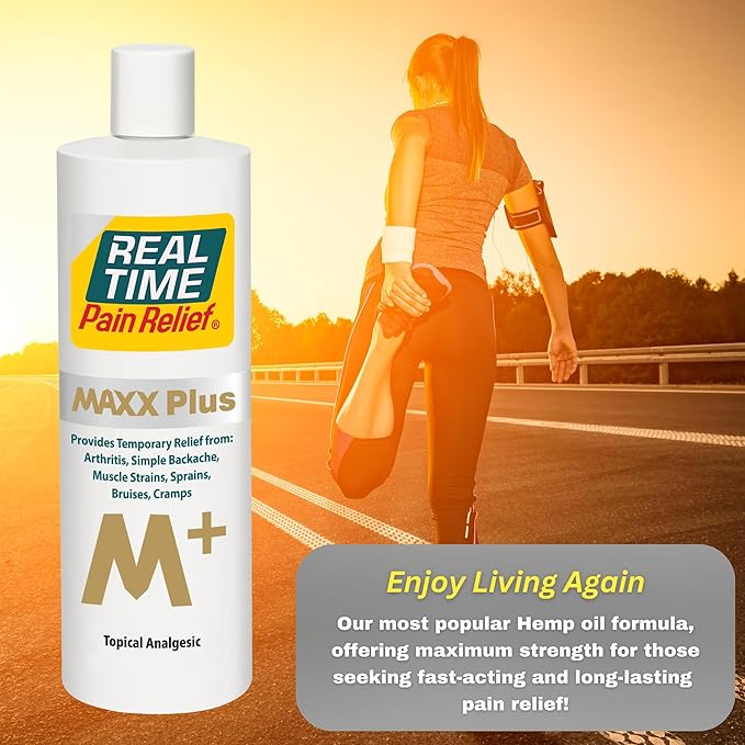 Real Time Pain Relief MAXX Plus - 16oz Bottle | Intensive Formula with 19 Natural Ingredients Including Hemp Oil | Fast-Acting Relief for Muscle Pain, Arthritis, Backaches, and More