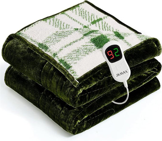 Heated Electric Blanket Twin Size - 62"x84" Flannel Heating Blanket with 10 Heating Levels & 5 Time Settings Over-Heat Protection, Winter Warmer for Adults with ETL Certification（Green）
