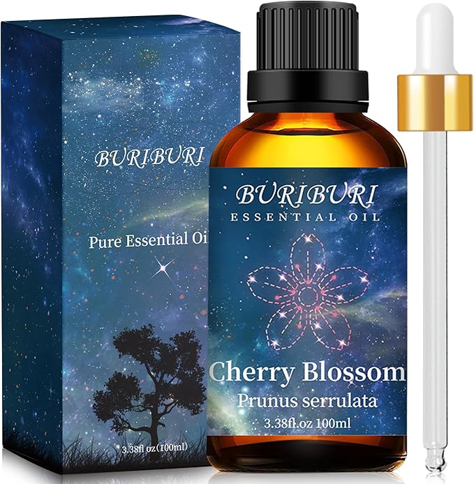 BURIBURI Cherry Blossom Essential Oil for Aromatherapy Diffuser, Skin, 100% Pure Cherry Blossom Oil 100ML for Candle, Soap, Perfume Making Cherry Fragrance Oil 3.38fl.oz