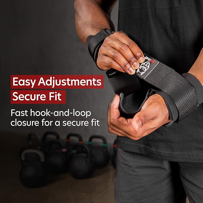 AmStaff Fitness Weight Lifting Hooks (Pair) - Gym Wrist Straps with Steel Hooks for Weightlifting, Pull-Ups, Deadlifts, Strength Training, and Fitness Workouts - Adjustable Neoprene Wrist Support