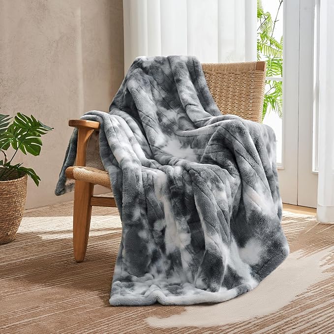 Electric Heated Blanket 62"x84",Luxury Grey Twin Faux Fur Electric Blanket,Fast Heating Soft Fluffy Thick Electric Blanket with 6 Heating Levels & 12H Auto Off
