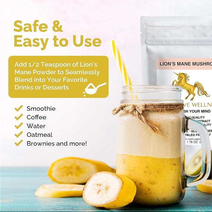 Addictive Wellness Lions Mane Supplement Powder, Premium Quality Lions Mane Mushroom Powder Dual-Extract Nootropic, Sugar Free, Vegan & Paleo Friendly Lion's Mane Mushroom Supplement - 1500 mg