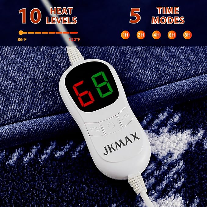 Heated Electric Blanket Full Size - 72"x84" Flannel Heating Blanket with 10 Heating Levels & 5 Time Settings Over-Heat Protection, Winter Warmer for Adults with ETL Certification（Navy Blue）
