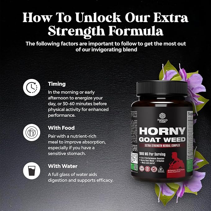 Horny Goat Weed for Men - Extra Strength Male Supplement with Black Maca Root, Tongkat Ali, Saw Palmetto & Panax Ginseng Extract for Stamina & Energy - 60 Capsules