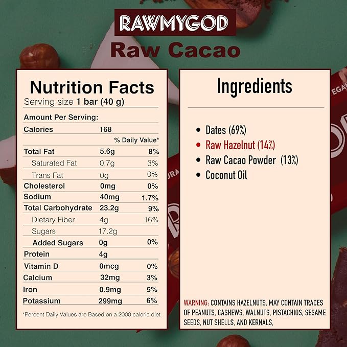 RAWMYGOD Fruit and Nut Bars, Gluten Free, Vegan, No Added Sugar (16 bars, Variety Pack I - 4 Raw Cacao, 3 Apple & Cinnamon, 3 Nuts & Berries, 3 Cherry Peanut, 3 Pistachio & Cranberry)