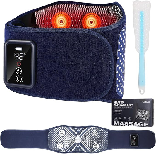 Back Massager Belt Cordless, FSA-HSA Eligible Upgraded Red Light Heating Pad for Low Back, 3 Vibration Electric Massager, 5 Heat, Christmas Gifts for Men, Women, Dad Mon