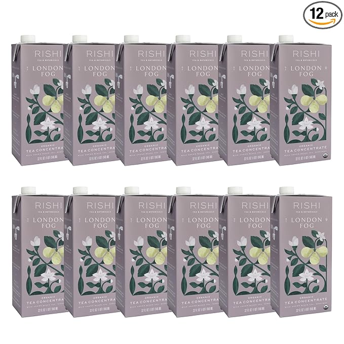 Rishi Tea London Fog Latte - Organic Black Tea Concentrate with Bergamot, Easy-to-Serve Hot or Iced Earl Grey Mix - 32 fl oz Carton, 8 Servings (Pack of 12)
