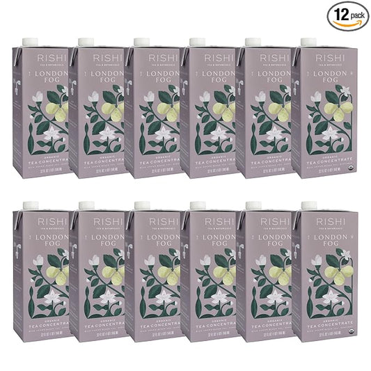Rishi Tea London Fog Latte - Organic Black Tea Concentrate with Bergamot, Easy-to-Serve Hot or Iced Earl Grey Mix - 32 fl oz Carton, 8 Servings (Pack of 12)