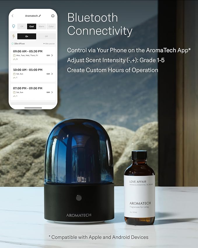 AromaTech AromaDream Scent Diffuser for Essential Oil Blends & Fragrances – Cold-Air Diffusion Scent Machine w/Bluetooth for Home, Bathroom, Bedroom, Boutiques, Spa – Nebulizing Diffusion System