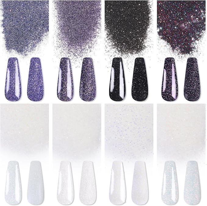 Laza 8 Colors Nail Glitter Powder Shining Sugar Effect Glitter Black White Dust Sand Powder Candy Coat Manicure Nail Art Decoration for Nail Art Tips Decoration DIY Crafts