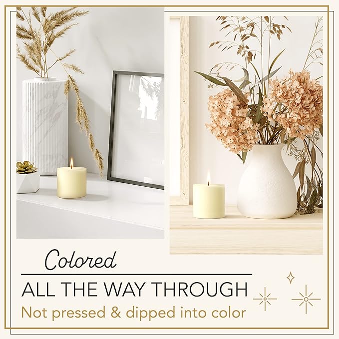 Melt Candle Pillar Candles, 3 Pack - Unscented Candles for Home, Church, Weddings, & More - 3" x 3", Ivory