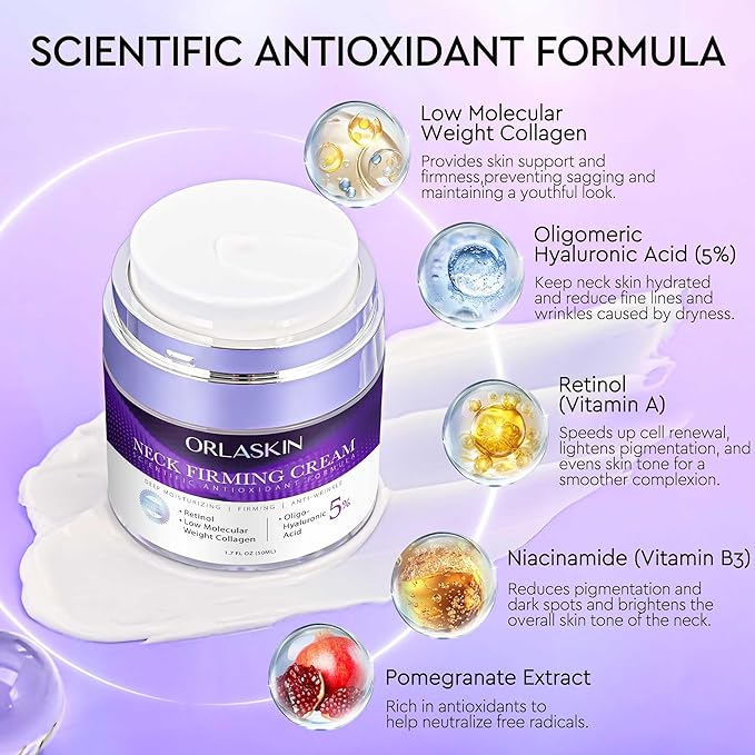 Neck Firming Cream, Retinol Cream for Face&Neck for Tightening Firming Anti-aging Face Moisturizer with Retinol Collagen & Hyaluronic Acid Lift Wrinkle for Women and Men 1.7 Fl. Oz.