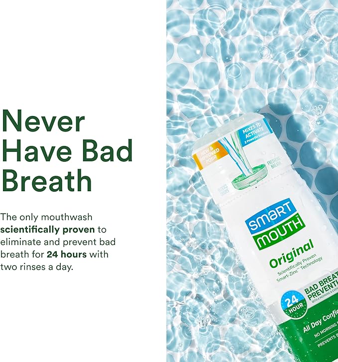 SmartMouth Original Activated Mouthwash for Bad Breath, Lasts 24 Hours, Fresh Mint, 16 fl oz, 2 Pack