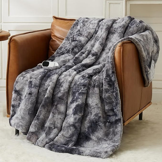 Homemate Electric Heated Blanket Full Size - 72"x84" Heating Blanket Full Size 1/2/4/6/8 Hours Auto-Off 10 Heat Level Over-Heat Protection Luxury Faux Fur Sherpa ETL Certification