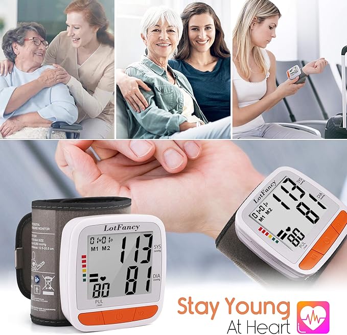 LotFancy Wrist Blood Pressure Monitor, Adjustable Cuff (4.9”-8.1”), 2 Users, 180 Reading Memory, Automatic Digital BP Monitor with Irregular Heartbeat Detector