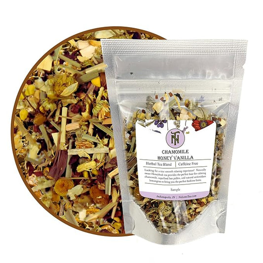 Nelson's Tea Chamomile Honey Vanilla - Caffeine-Free - Herbal Loose Leaf Tea, Curated Blend with Honeybush, Chamomile, Lemongrass, Licorice Root, Toasted Coconut, and Bee Pollen - Bedtime Brew (Sample 0.3 Oz)