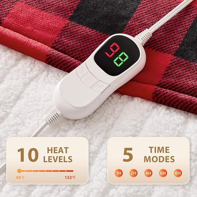 HomeMate Electric Blanket Heated Full Size - 72“x84“ Ultra Soft Cozy Flannel Heating Blanket with 10 Fast Heat Levels 8 Hours Auto Off Over-Heated Protection ETL Certification Keep Warm in Home Office