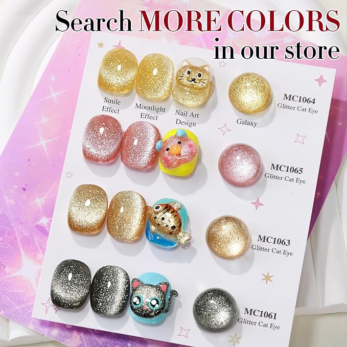 Double Rhythm Jelly Glass Cat Eye Gel Polish with Magnet 15ML Holographic Glitter Shimmer Translucent Sheer Color Magnetic Nail Polish Salon DIY at Home (Black Glitter-MC1061)