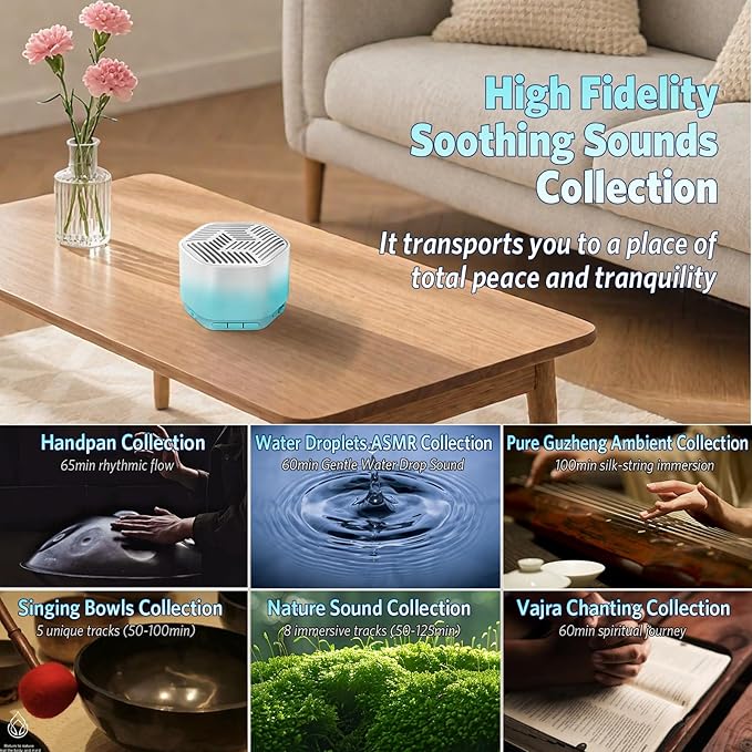 Tibetan Meditation Singing Bowl & Sleep Sound Machine with 27 Different Singing Bowl, Natural Soothing Sounds for Sound Therapy/Bath, Yoga, Meditation, Chakra Healing and Stress Relief