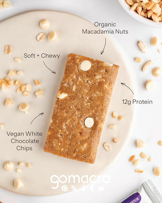 GoMacro MacroBar Organic Vegan Protein Bars - White Chocolate + Macadamia Nuts (2.3 Ounce Bars, 12 Count)