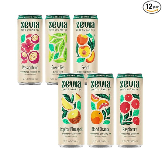 Zevia Organic Sugar Free Iced Tea, Tea Refresher Variety Pack, 12 Ounce Cans (Pack of 12)