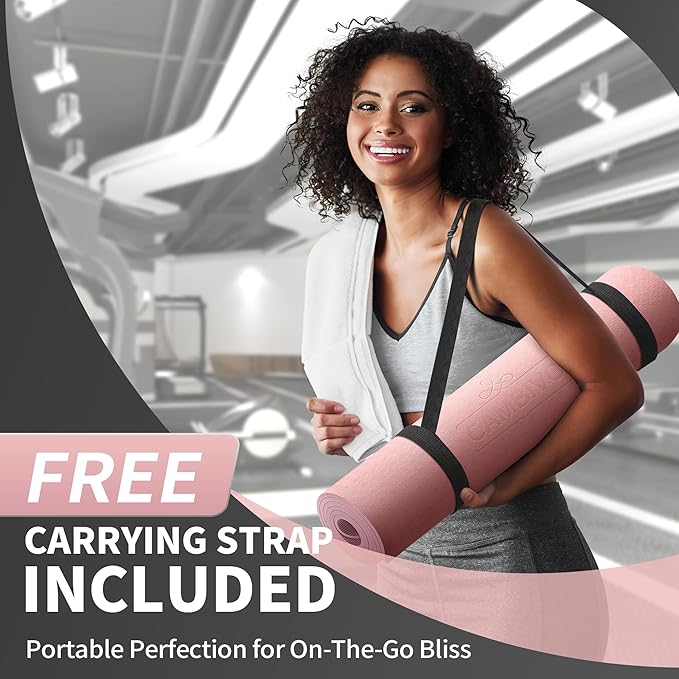 CAMBIVO Yoga Mat for Women Men Kids, 1/3 & 1/4 & 2/5 Inch Extra Thick Yoga Mat Non Slip, 72" x 24" TPE Yoga Mats, Workout Mat with Carrying Strap for Yoga, Pilates and Floor Exercises