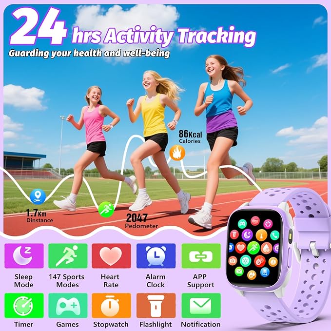 Kids Watch with 140 Sports Modes, 1.5" Kids Fitness Tracker, Girls Smart Watch, No APP/Phone Required, Sleep Monitor, Heart Rate, Puzzle Games, IP68 Waterproof,Gifts for Girls Teens Aged 6-15