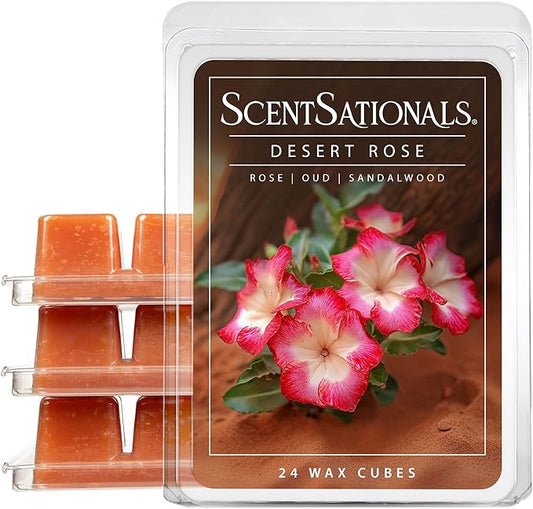 Scentsationals Wax Melts, Wax Cubes Strong Scent – Getaway Collection Desert Rose – Long Lasting Scented Melts for Warmer, 10oz (24-Cubes)