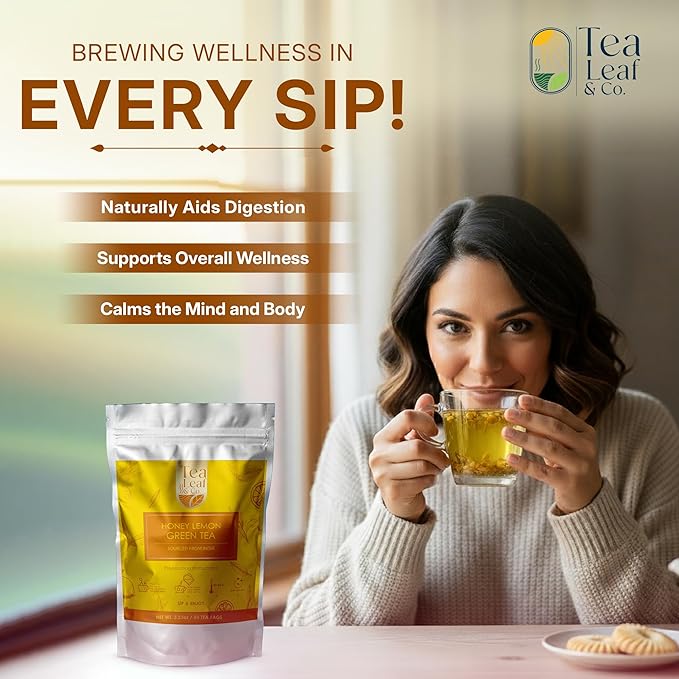 Honey Lemon Green Tea Bags (50 Count), Chamomile, Lemon & Honey Extract, Caffeinated, Real Green Tea, Blended Herbs & Spices, Gluten Free