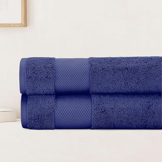 BIOWEAVES 100% Organic Cotton Bath Sheet Set of 2 | Soft Oversized Bath Towels | 700 GSM Premium Bath Towel Sheet Set GOTS Certified - Navy Blue